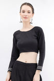 Black Rabari Padded Backless Threaded Blouse
