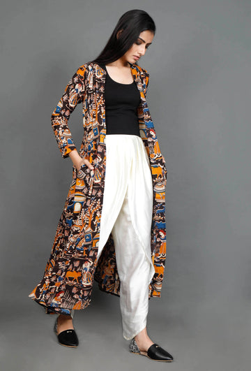 Full Sleeved Kalamkari Cape with Pockets