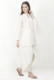 Ivory Cotton Slub Short Kurta With Dhoti