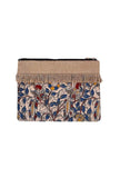 Classic Beige Kalamkari Print Pouch With Jute Fringes