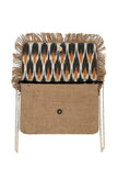 Mustard And Slate Grey Ikat Print Sling Bag With Jute Fringes