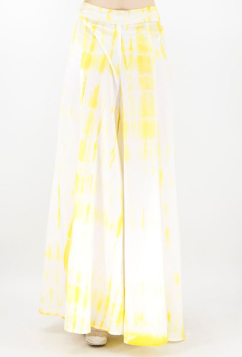 Summer Yellow And White Tie And Dye Cotton Palazzo