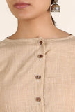 Beige Three Quarter South Cotton Blouse With Ajrakh Bell Sleeves