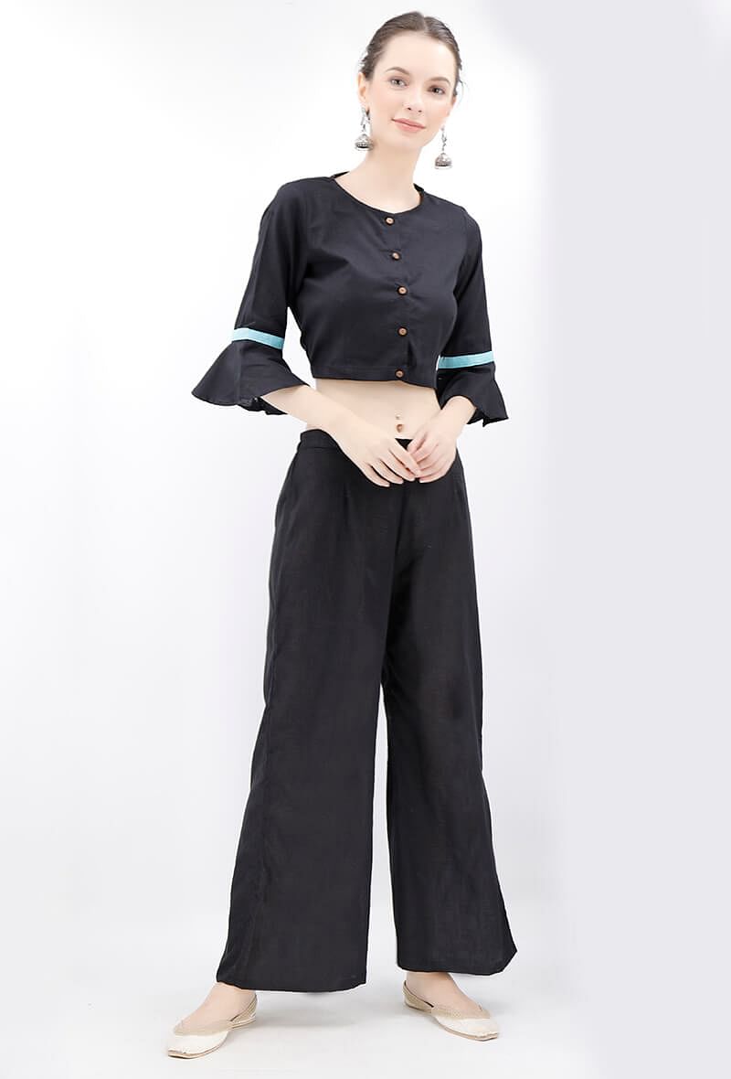 Black Cotton Blouse With Bell Sleeves
