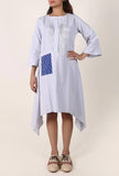 Powder Blue Cotton Slub Asymmetrical Dress