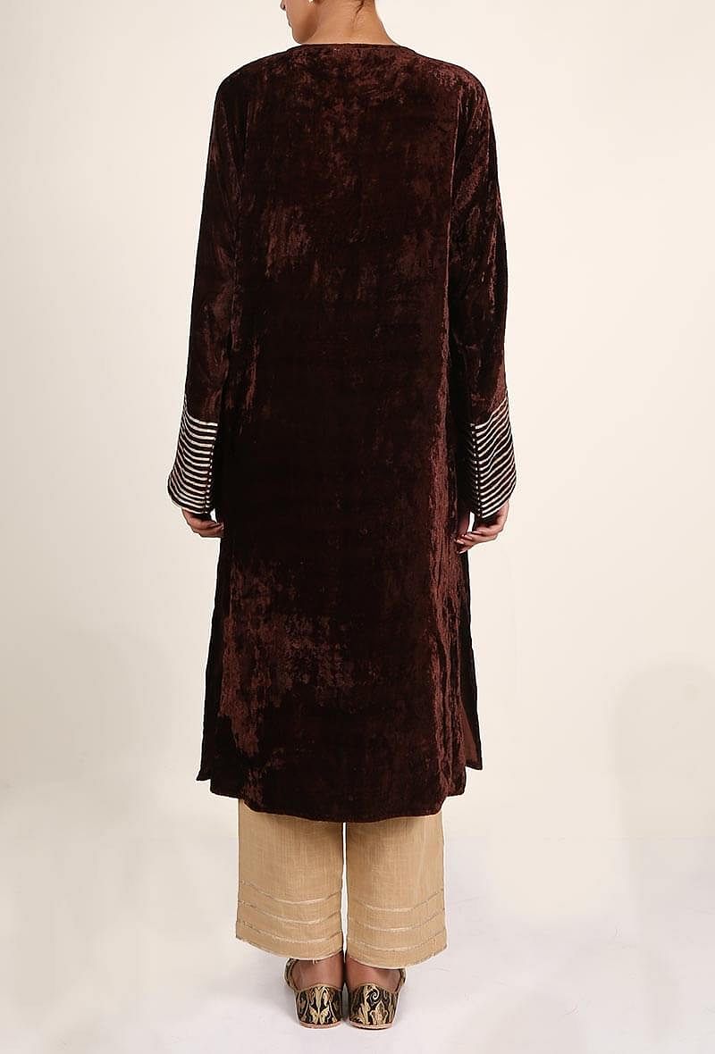 Brown Velvet Gota Work Chenille Phiran