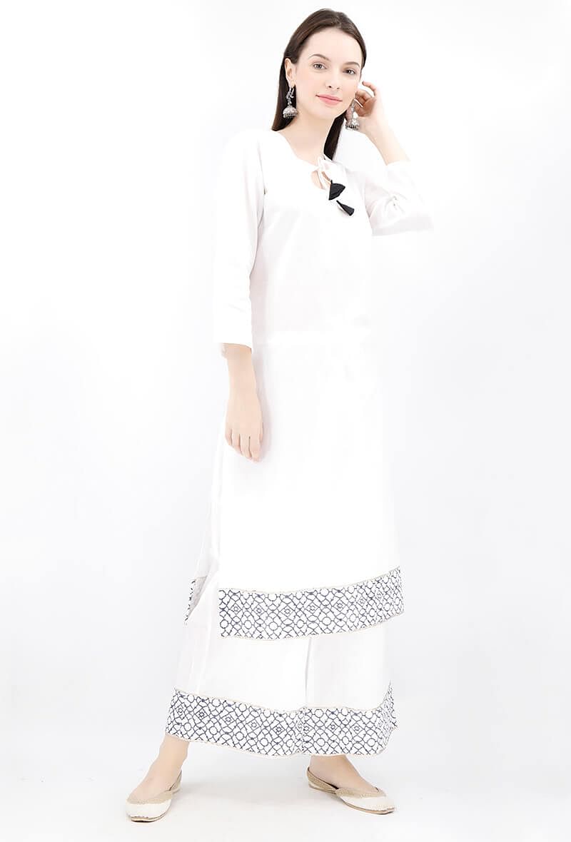 Black Handblocked Gota Work Cotton Kurta And Palazzo Set