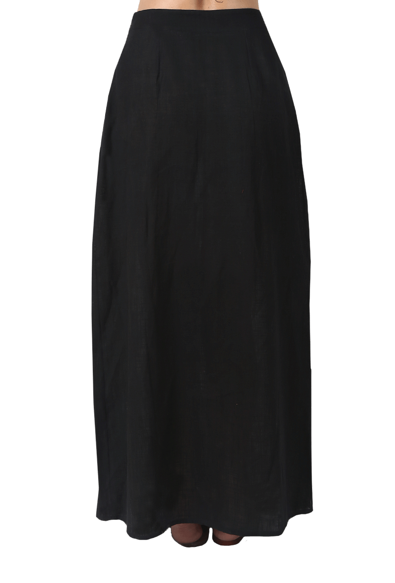Black Pure Cotton Pleated Ajrakh Skirt
