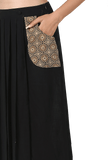 Black Pure Cotton Pleated Ajrakh Skirt