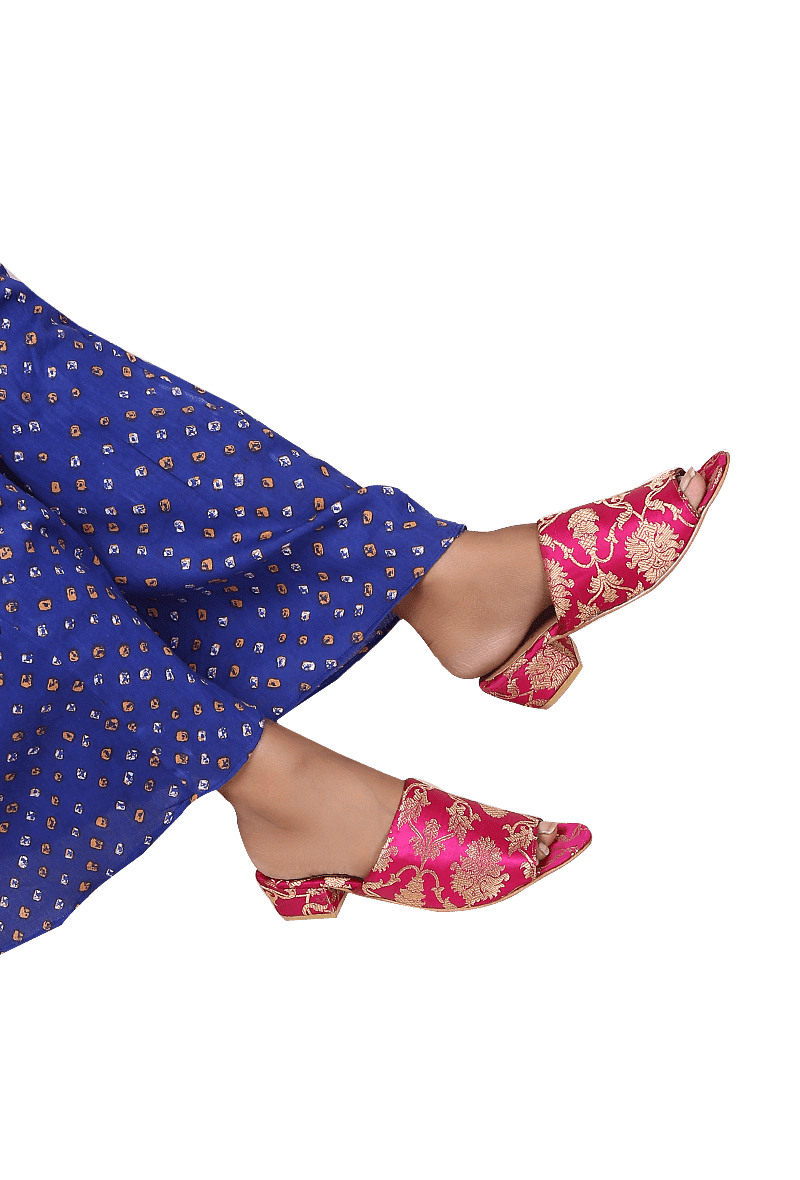 Magenta Pink Brocade Block Heels