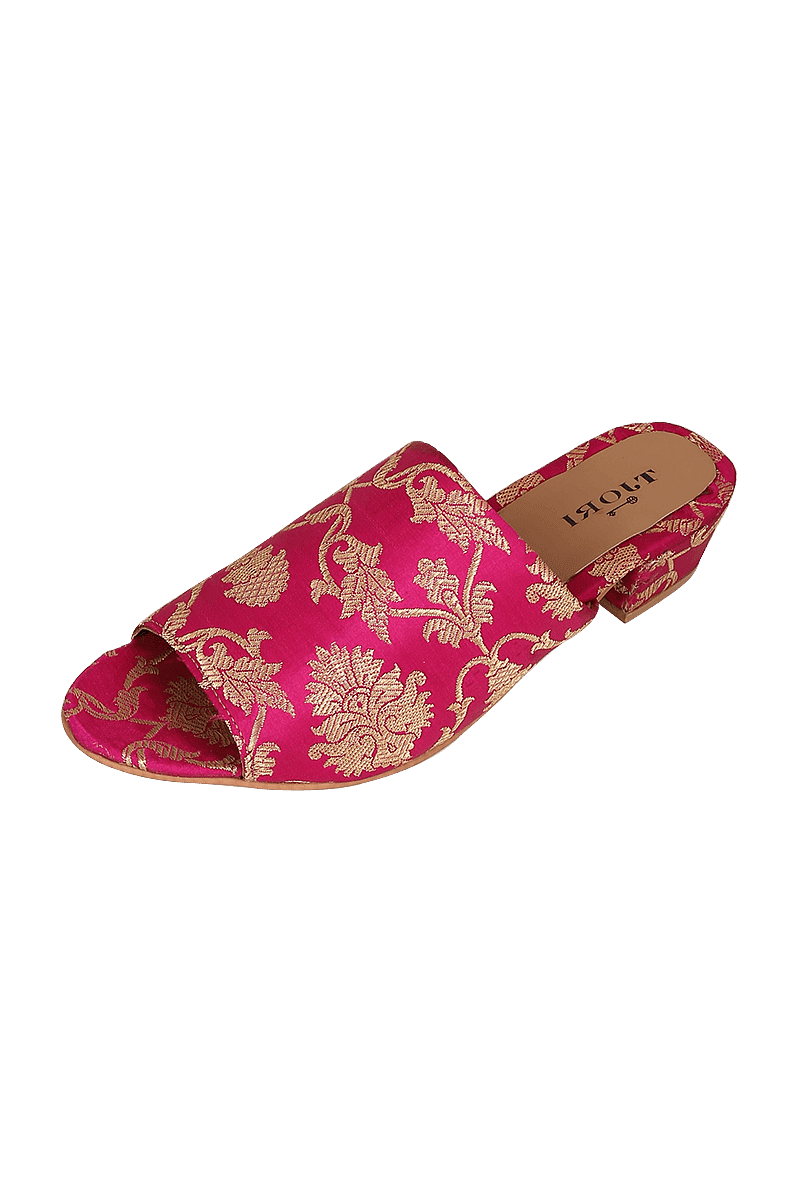 Magenta Pink Brocade Block Heels