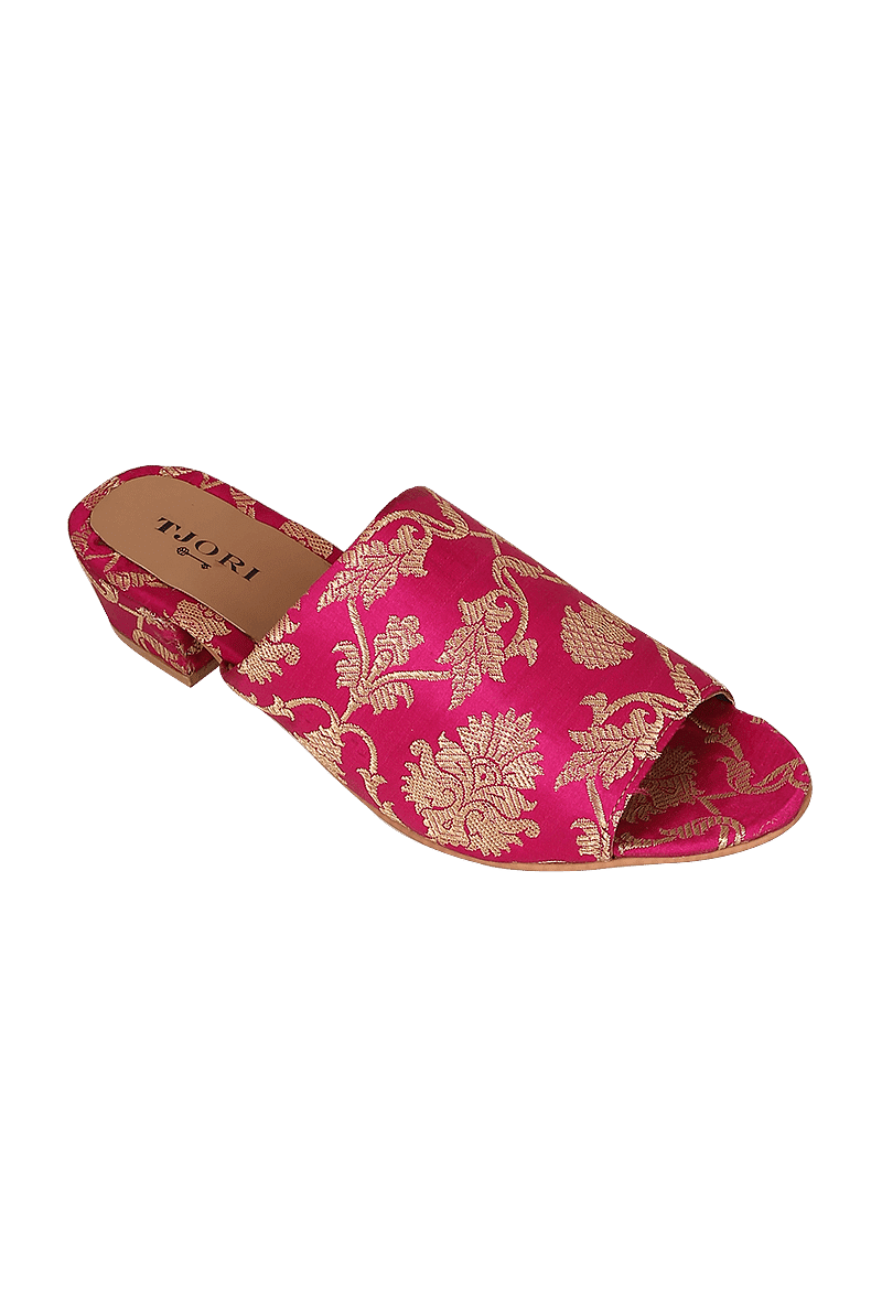 Magenta Pink Brocade Block Heels