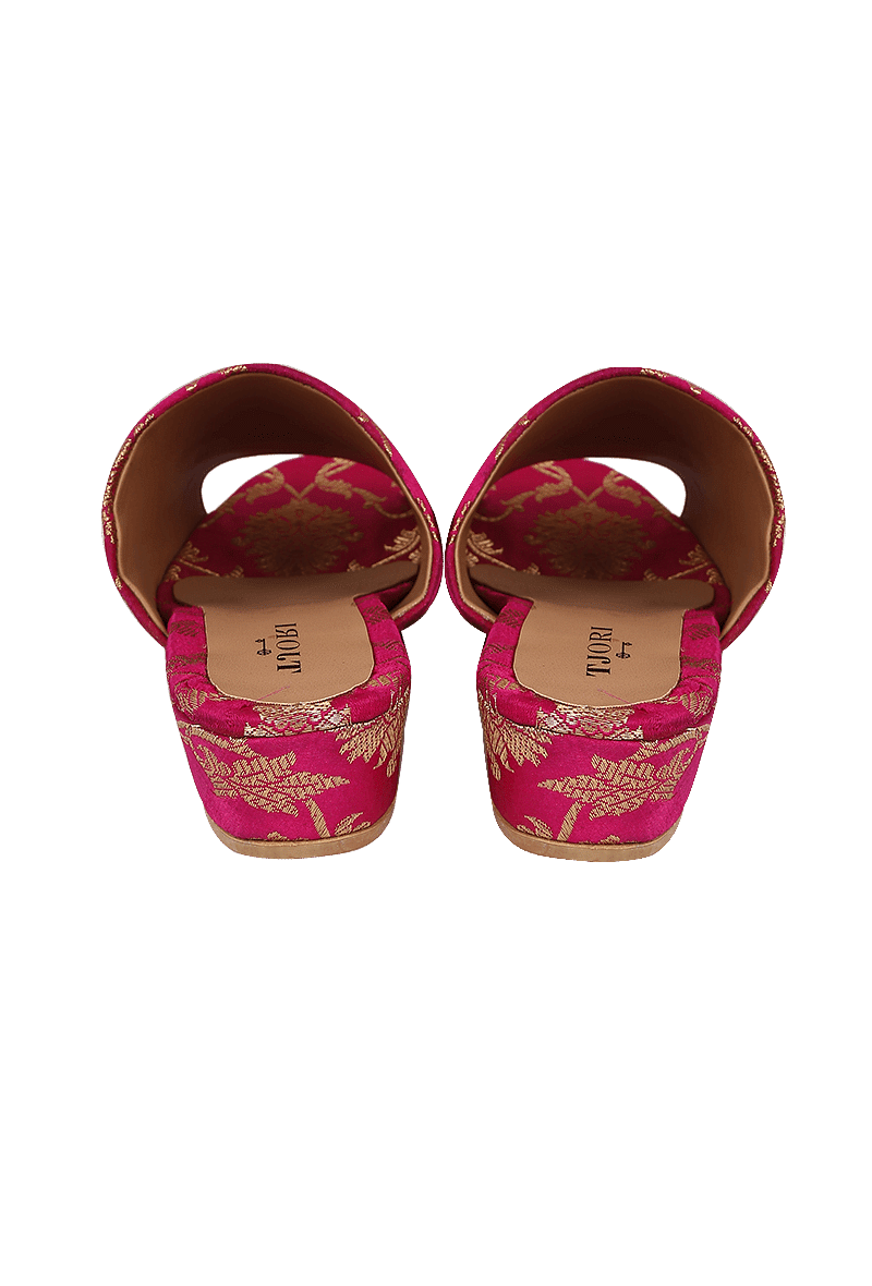 Magenta Pink Brocade Block Heels