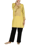 Yellow Aari Zari Embroidered Semi Pashmina Kurta