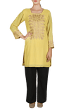 Yellow Aari Zari Embroidered Semi Pashmina Kurta