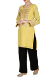 Yellow Aari Zari Embroidered Semi Pashmina Kurta