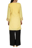 Yellow Aari Zari Embroidered Semi Pashmina Kurta