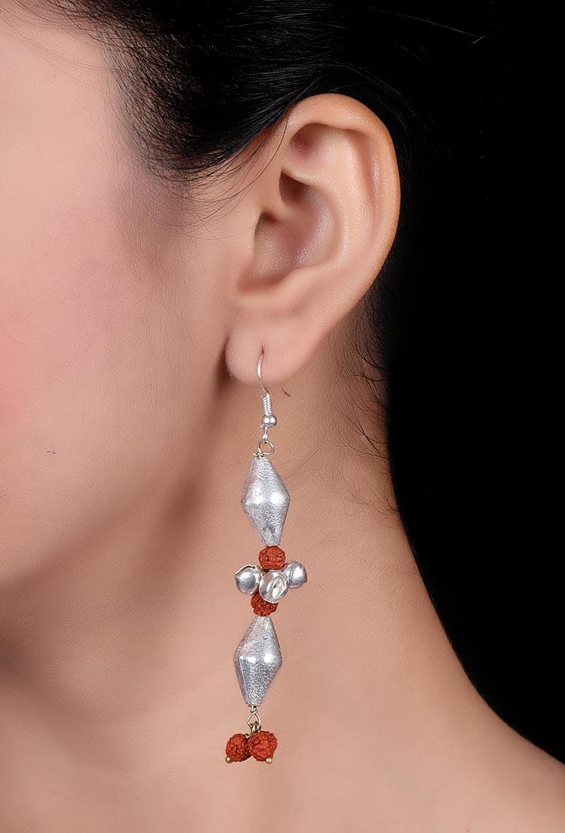 Silver-Plated Ghungroo Dholki Beads Earrings