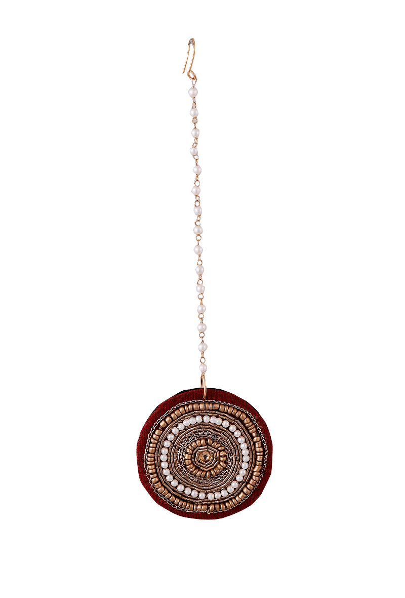 Zardozi Embroidered Raw Silk Maang Tika