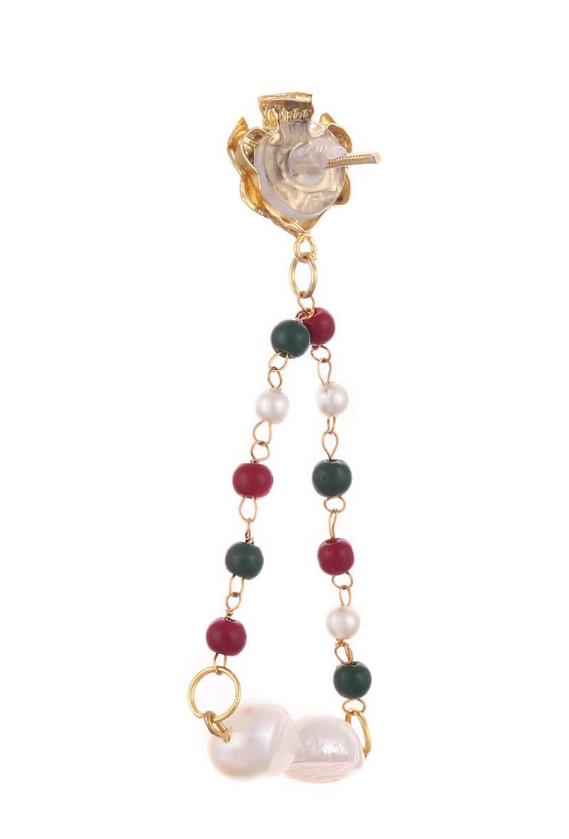 Triangular 24K Gold Plated Silver Pearl Earrings