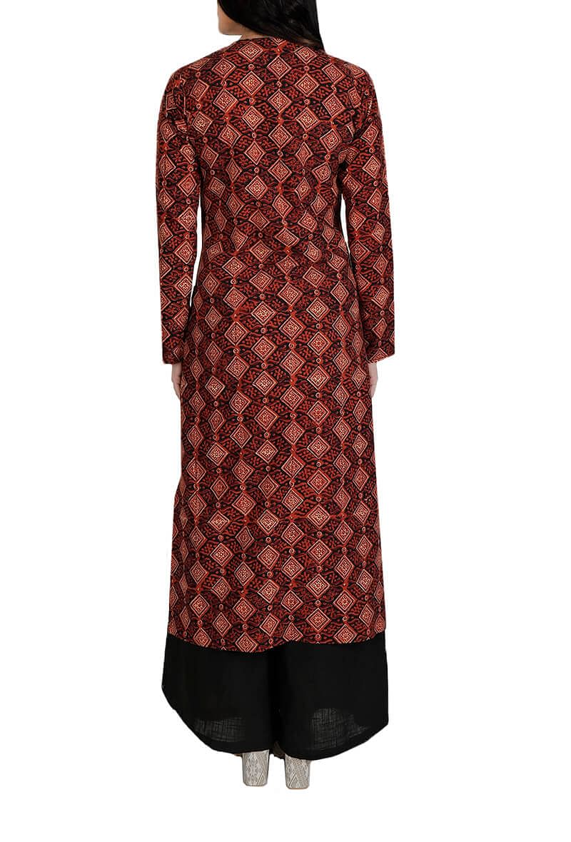Set Of Brown Ajrakh Cotton Kurta And Palazzo