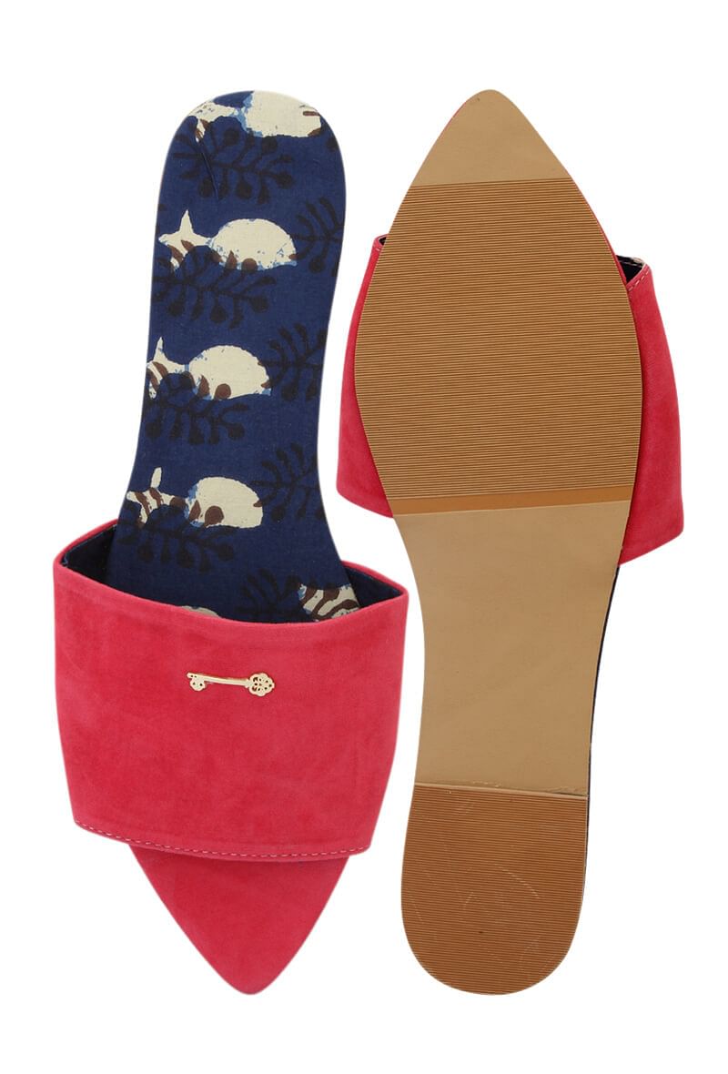 Strawberry Suede Bagru Open Toe Sliders