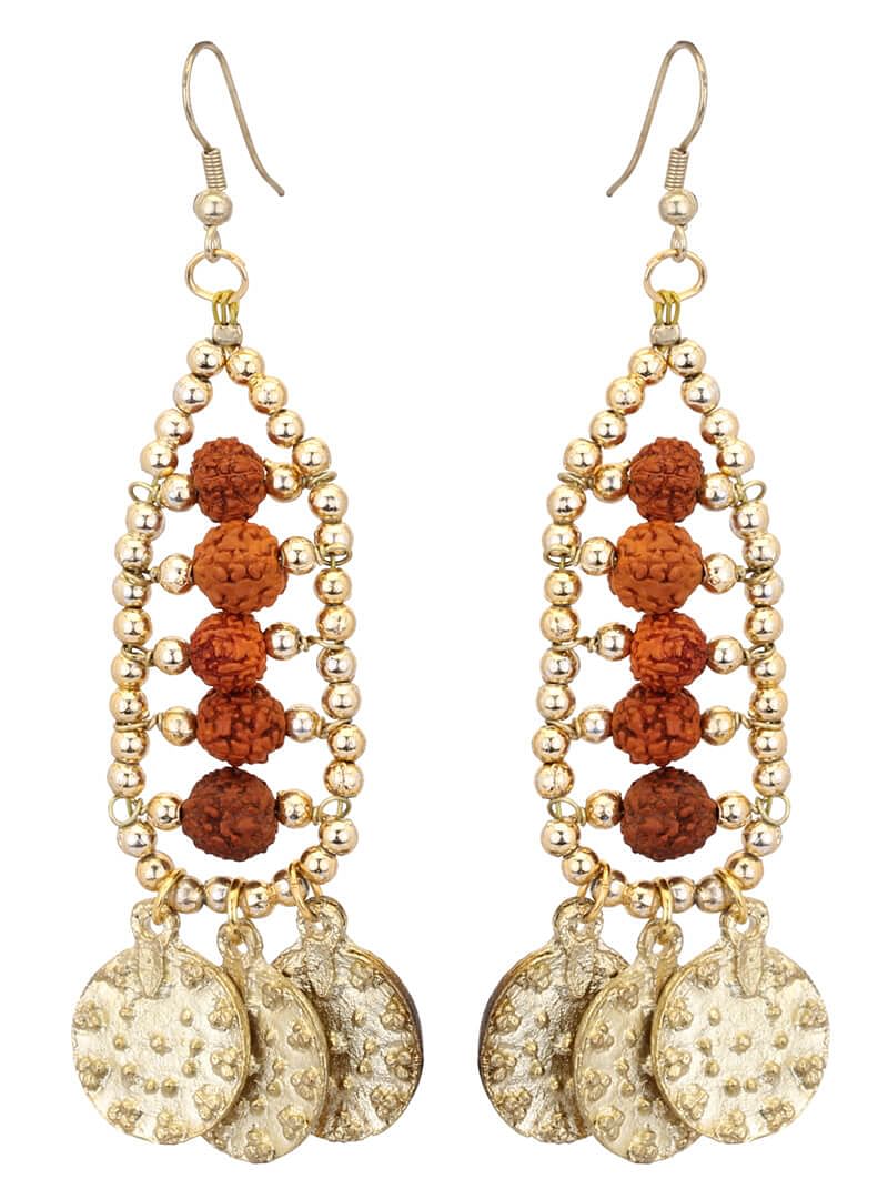 Rudraksha Earrings With Coin Adornments
