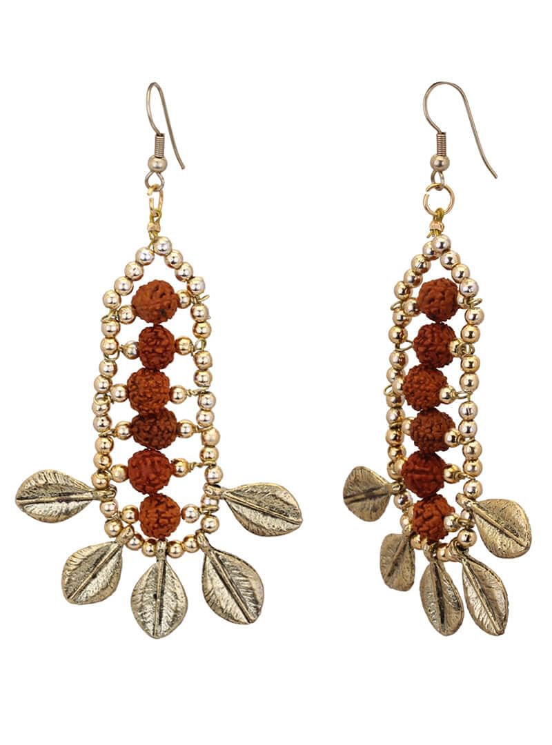 Rudraksha Earrings With Leaf Adornments