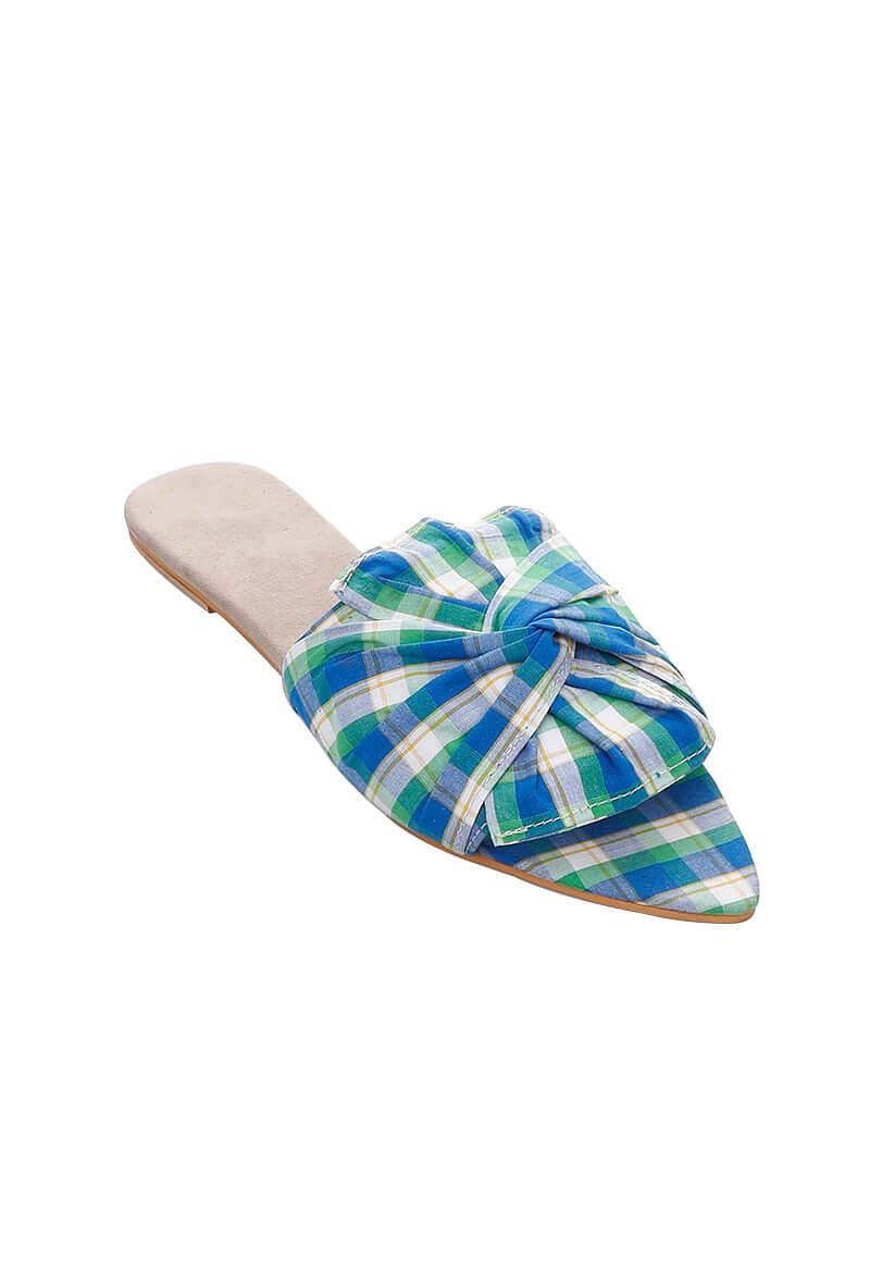 Blue-Green Check Cotton Sliders