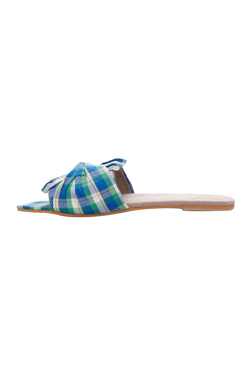 Blue-Green Check Cotton Sliders