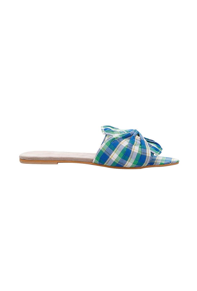 Blue-Green Check Cotton Sliders
