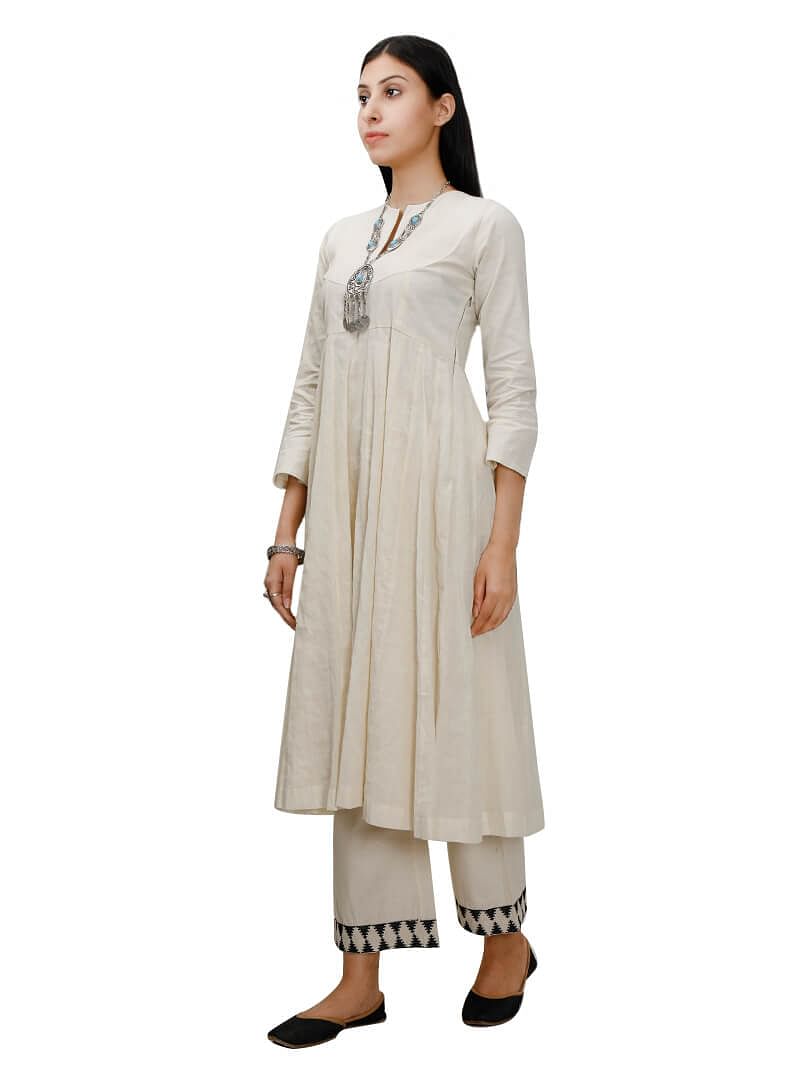 Set of Off-White Cross Stitch cotton Anarkali And Palazzo