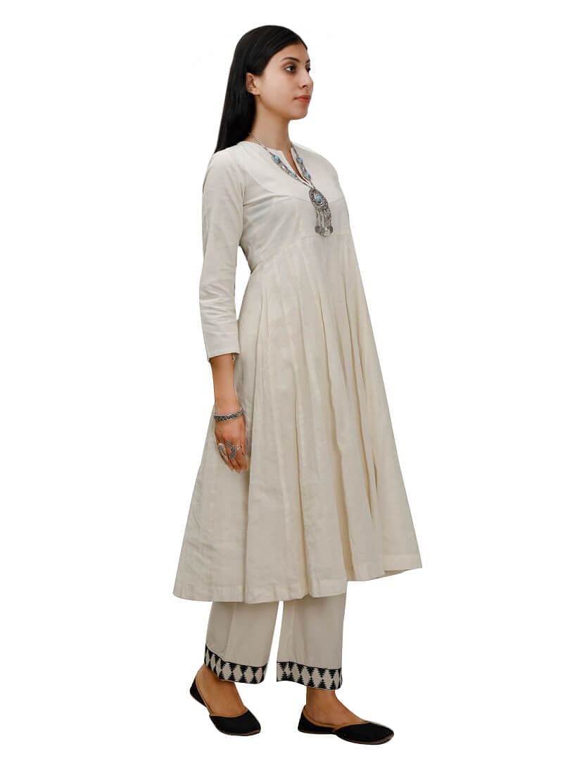 Set of Off-White Cross Stitch cotton Anarkali And Palazzo