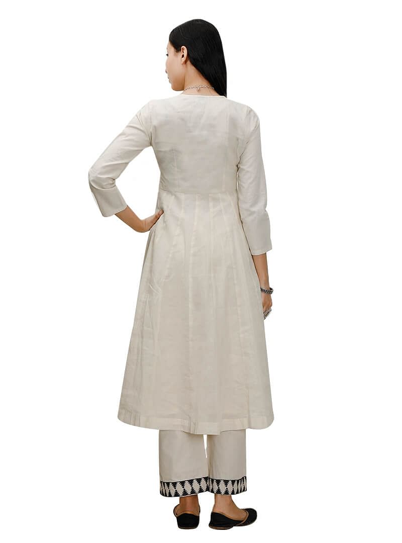 Set of Off-White Cross Stitch cotton Anarkali And Palazzo
