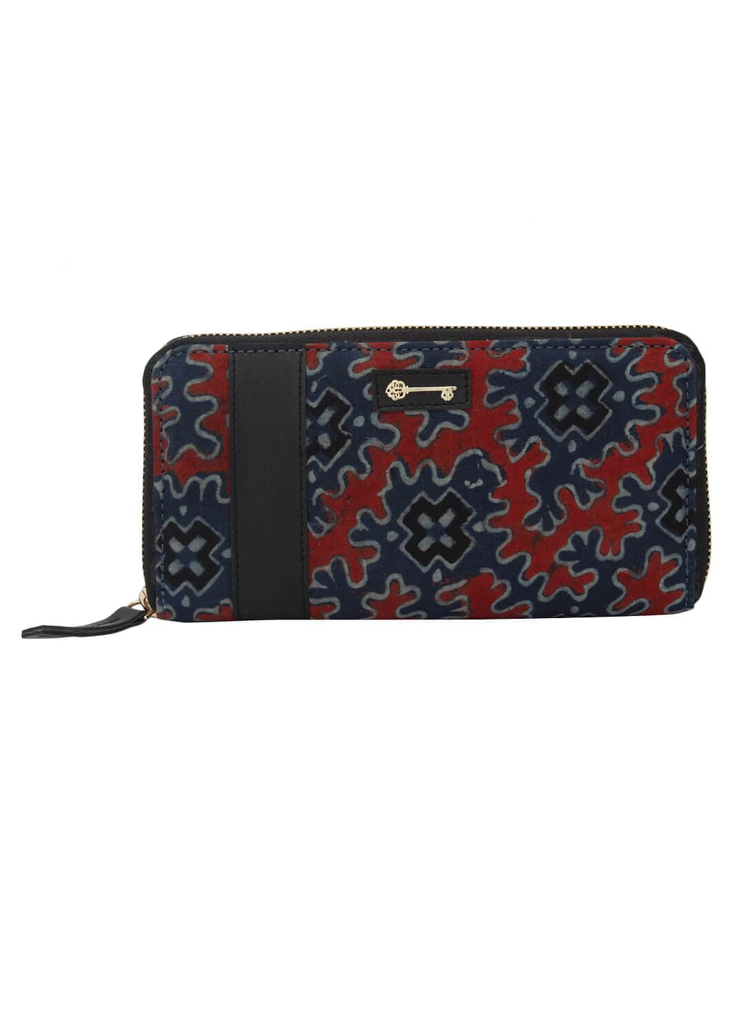 Red-Blue Ajrakh Wallet (7.5"x0.5"x4")