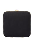 Black Dabka Zari Embroidery Silk Box Clutch (6.5"x7"x2")