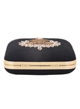Black Dabka Zari Embroidery Silk Box Clutch (6.5"x7"x2")