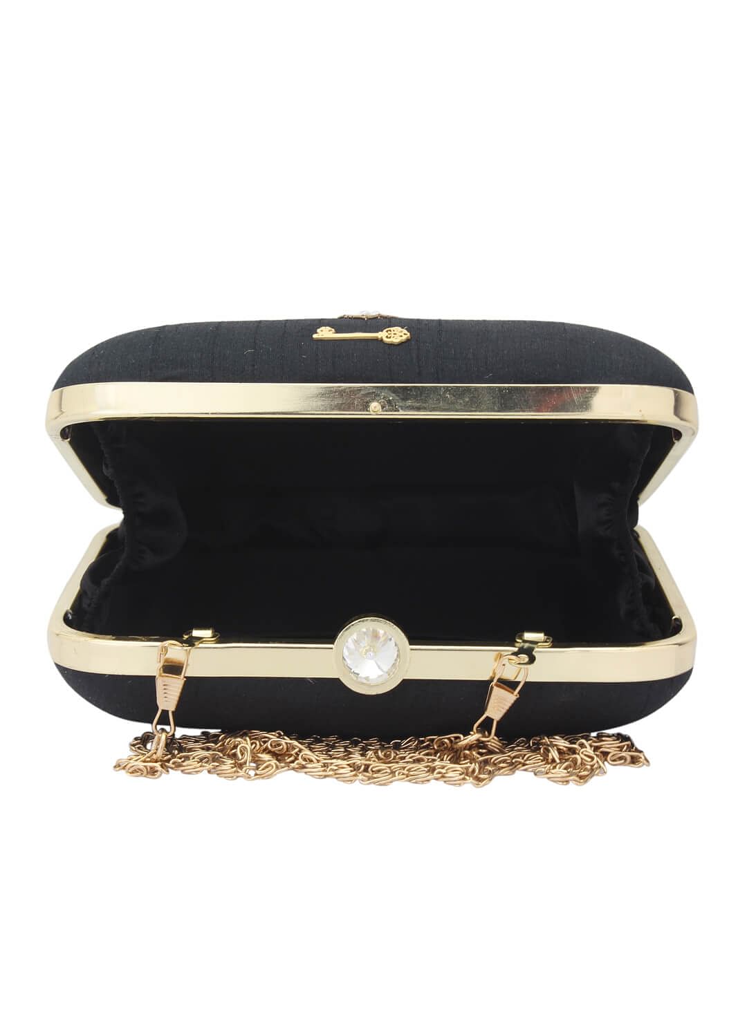 Black Dabka Zari Embroidery Silk Box Clutch (6.5"x7"x2")