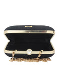 Black Dabka Zari Embroidery Silk Box Clutch (6.5"x7"x2")
