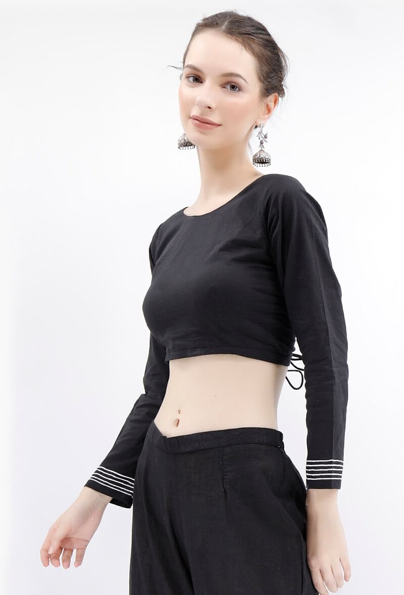 Black Rabari Padded Backless Threaded Blouse