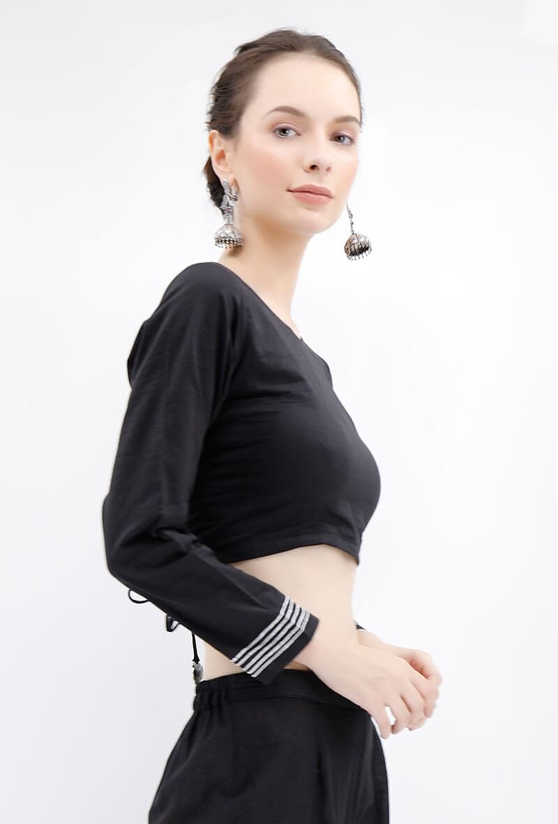 Black Rabari Padded Backless Threaded Blouse