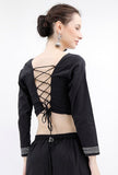 Black Rabari Padded Backless Threaded Blouse
