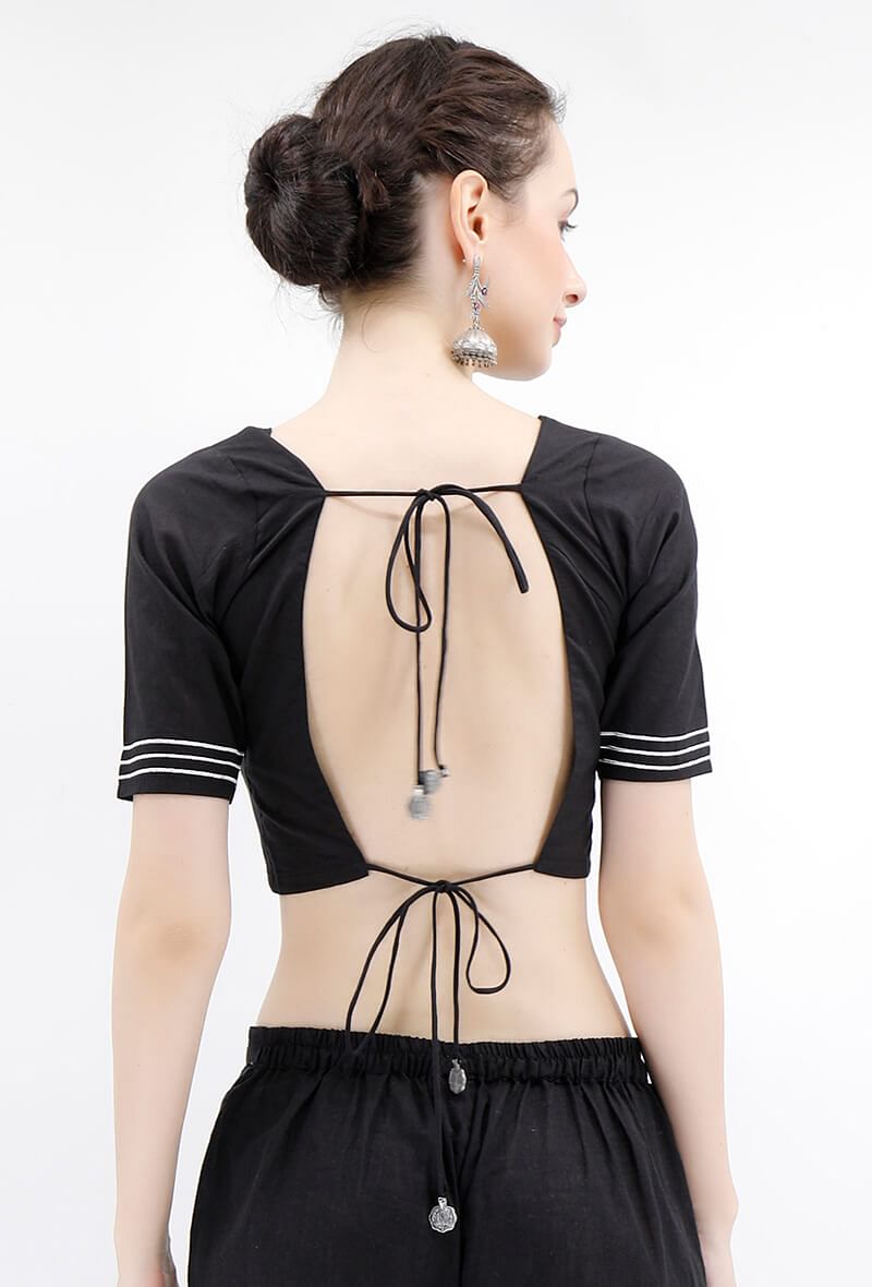 Black Rabari Cotton Backless Padded Blouse