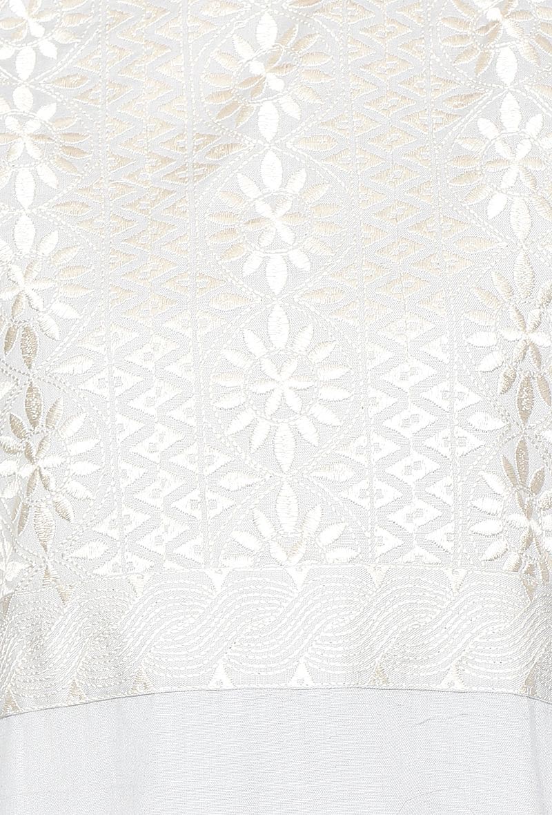 Pale Grey Kurta With Kantha Embroidered Yoke