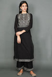Black Kurta With Floral Kantha Embroidery
