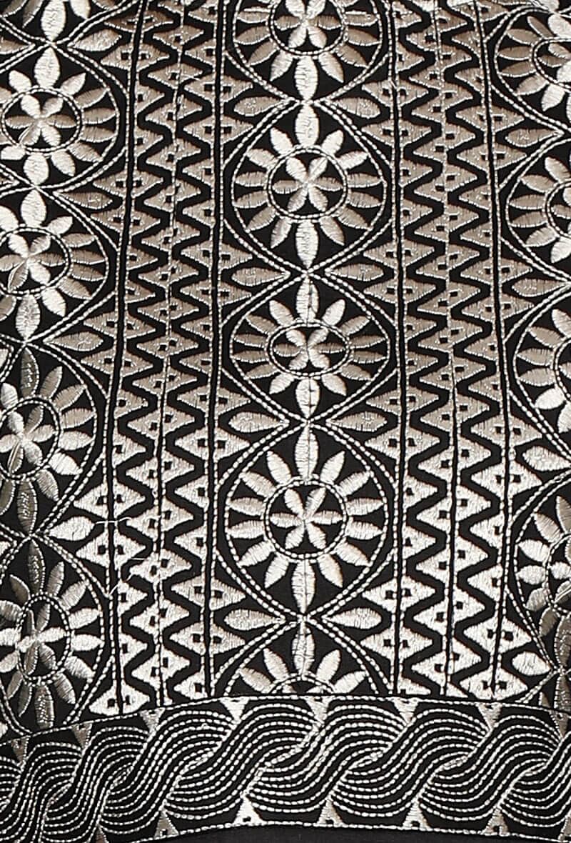 Black Kurta With Floral Kantha Embroidery
