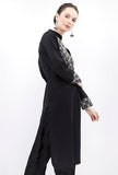 Black Collared Kurta With Kantha Embroidery