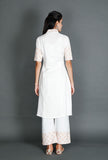 White Kurta With Mustard Kantha Embroidery