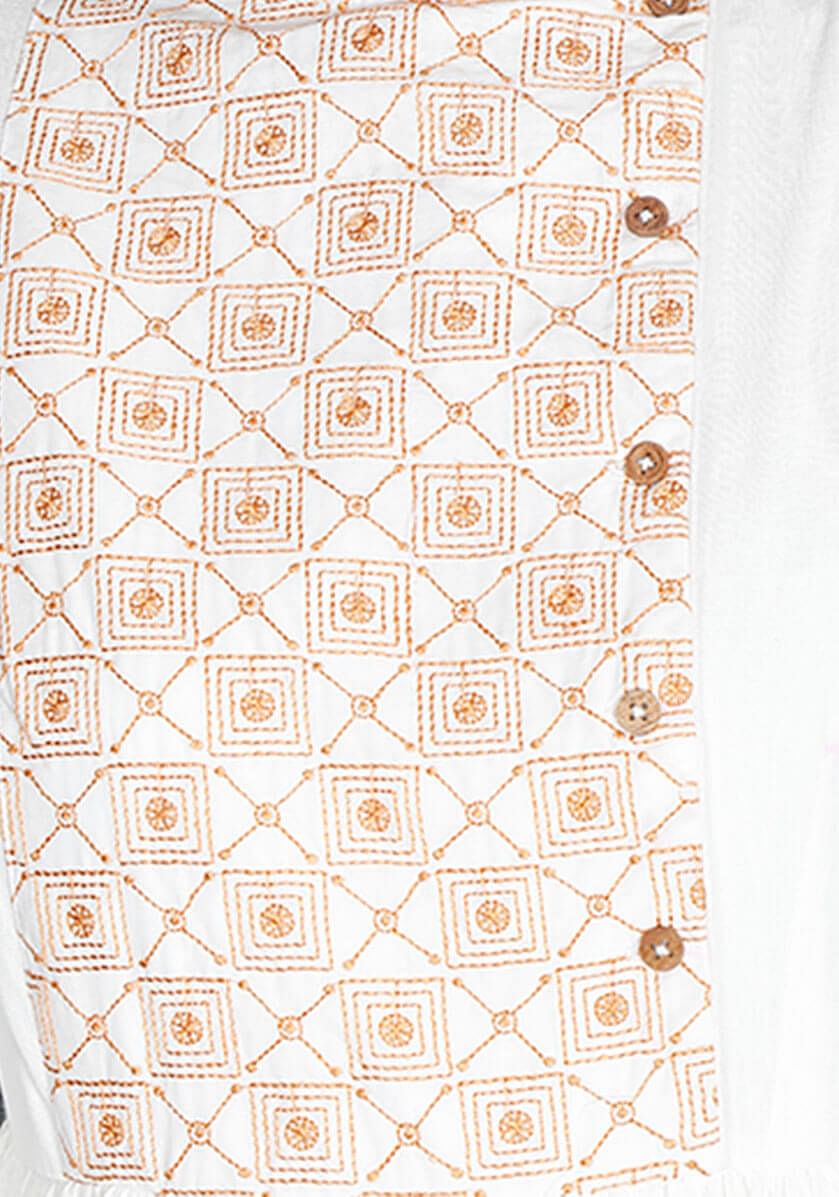 White Anarkali With Mustard Kantha Embroidery