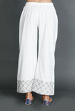 White Palazzos With Kantha Border